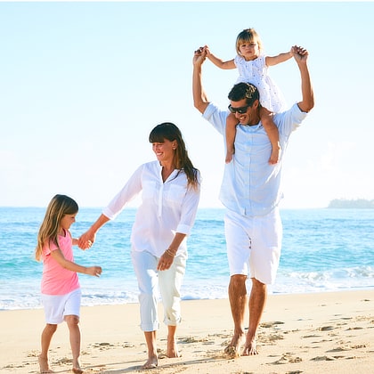 Family in the beach in Cancun